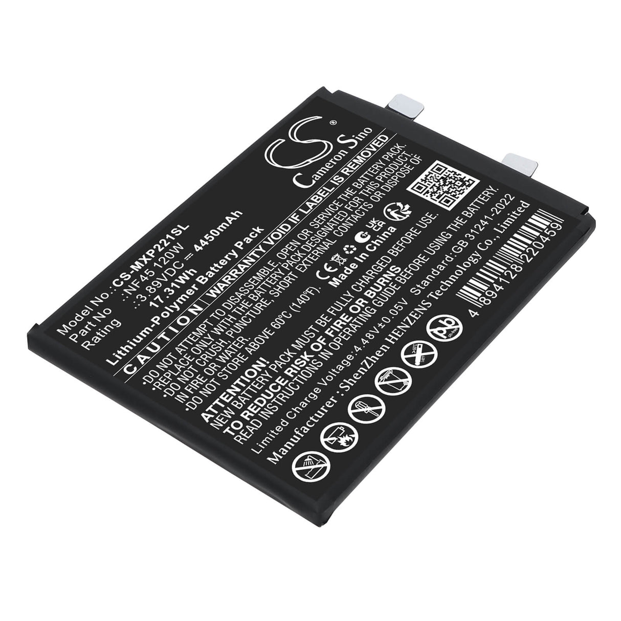3.89V, Li-Polymer, 4450mAh, Mobile, SmartPhone battery fits Motorola, NF45 120W, Edge 30 Ultra (120W), Moto X30 Pro (120W), 17.31Wh Mobile, SmartPhone Cameron Sino Technology Limited