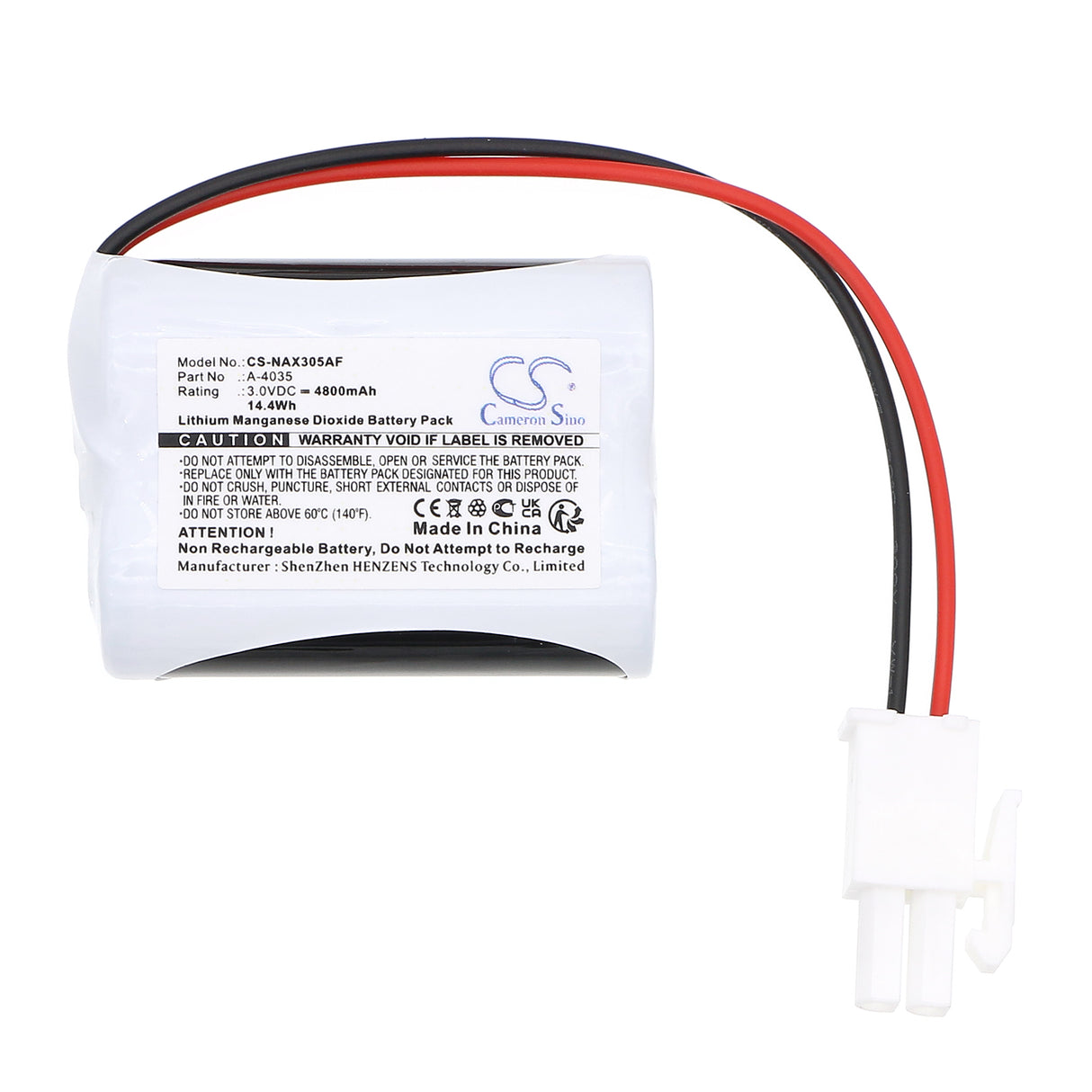 3.0V, Li-MnO2, 4800mAh, batterie de chasse d'eau automatique convient à Inax, A-4035, In-am-90, 14.4Wh Chasse d'eau automatique Cameron Sino Technology Limited