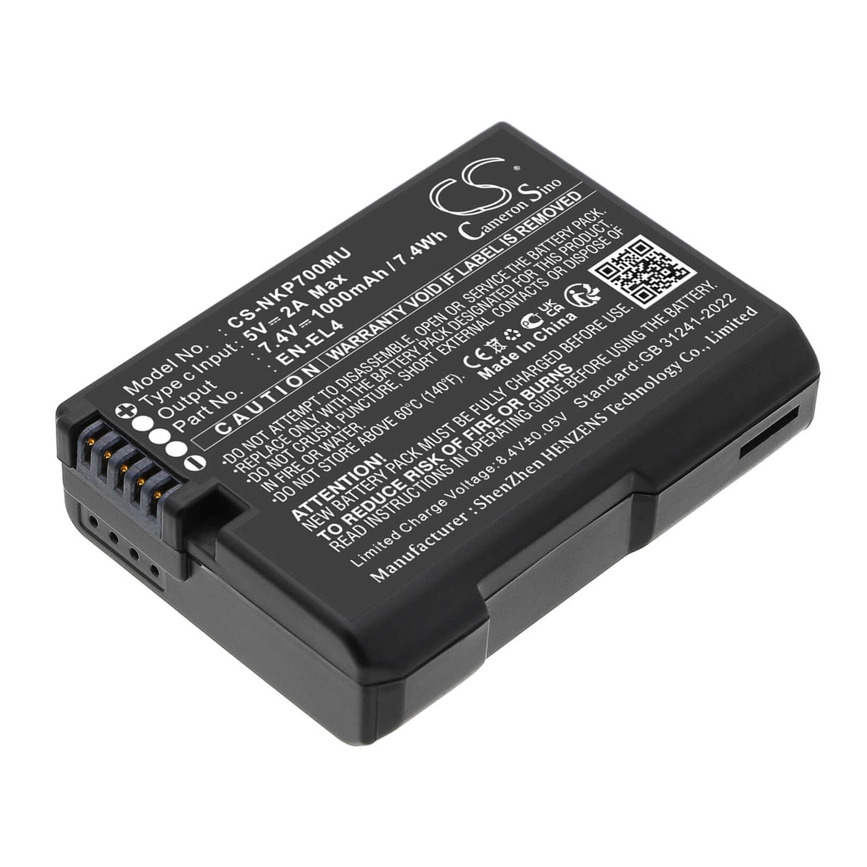 7.4V, Li-ion, 1000mAh, Batterie d'appareil photo compatible avec Nikon, EN-EL4, D2H, D2Hs, 7.4Wh Appareil photo Cameron Sino Technology Limited