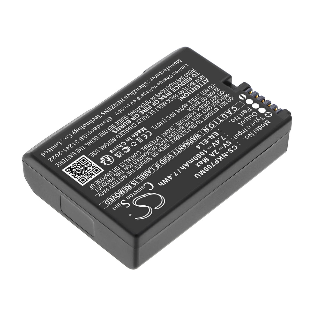 7.4V, Li-ion, 1000mAh, Batterie d'appareil photo compatible avec Nikon, EN-EL4, D2H, D2Hs, 7.4Wh Appareil photo Cameron Sino Technology Limited