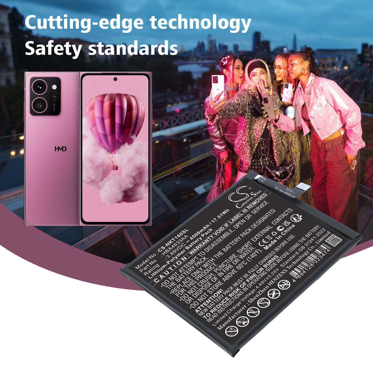 3.89V, Li-Polymer, 4500mAh, Mobile, SmartPhone battery fits HMD, HBA4633AA, Skyline, Skyline Business, 17.51Wh Mobile, SmartPhone Cameron Sino Technology Limited