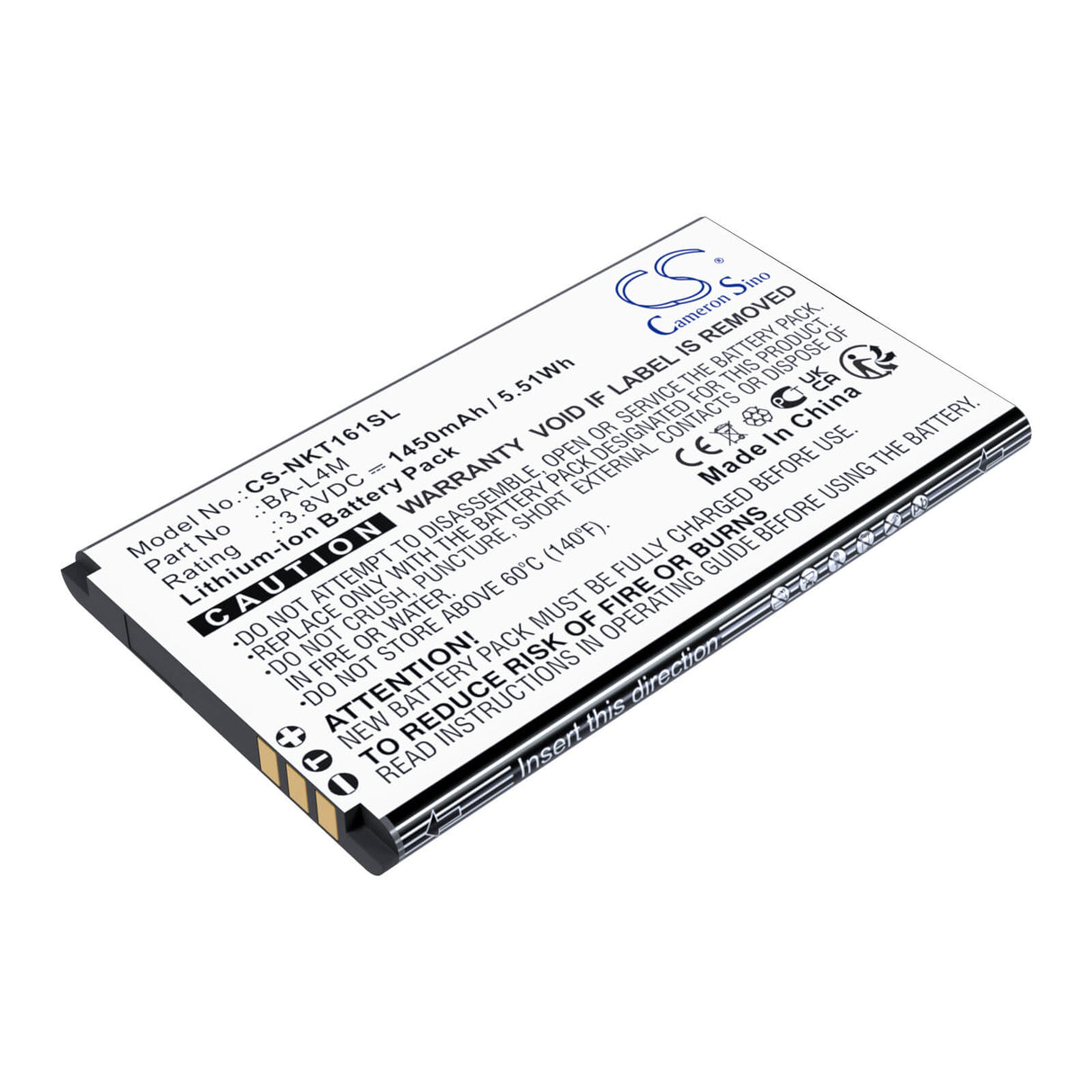 3.8V, Li-ion, 1450mAh, Mobile, SmartPhone battery fits Nokia, BA-L4M, 215 (2024), 220 4G, 5.51Wh Mobile, SmartPhone Cameron Sino Technology Limited