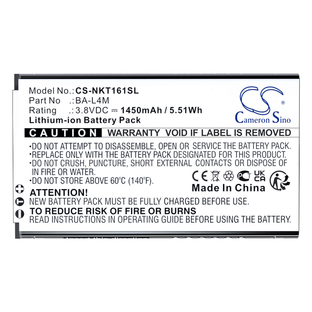 3.8V, Li-ion, 1450mAh, Mobile, SmartPhone battery fits Nokia, BA-L4M, 215 (2024), 220 4G, 5.51Wh Mobile, SmartPhone Cameron Sino Technology Limited
