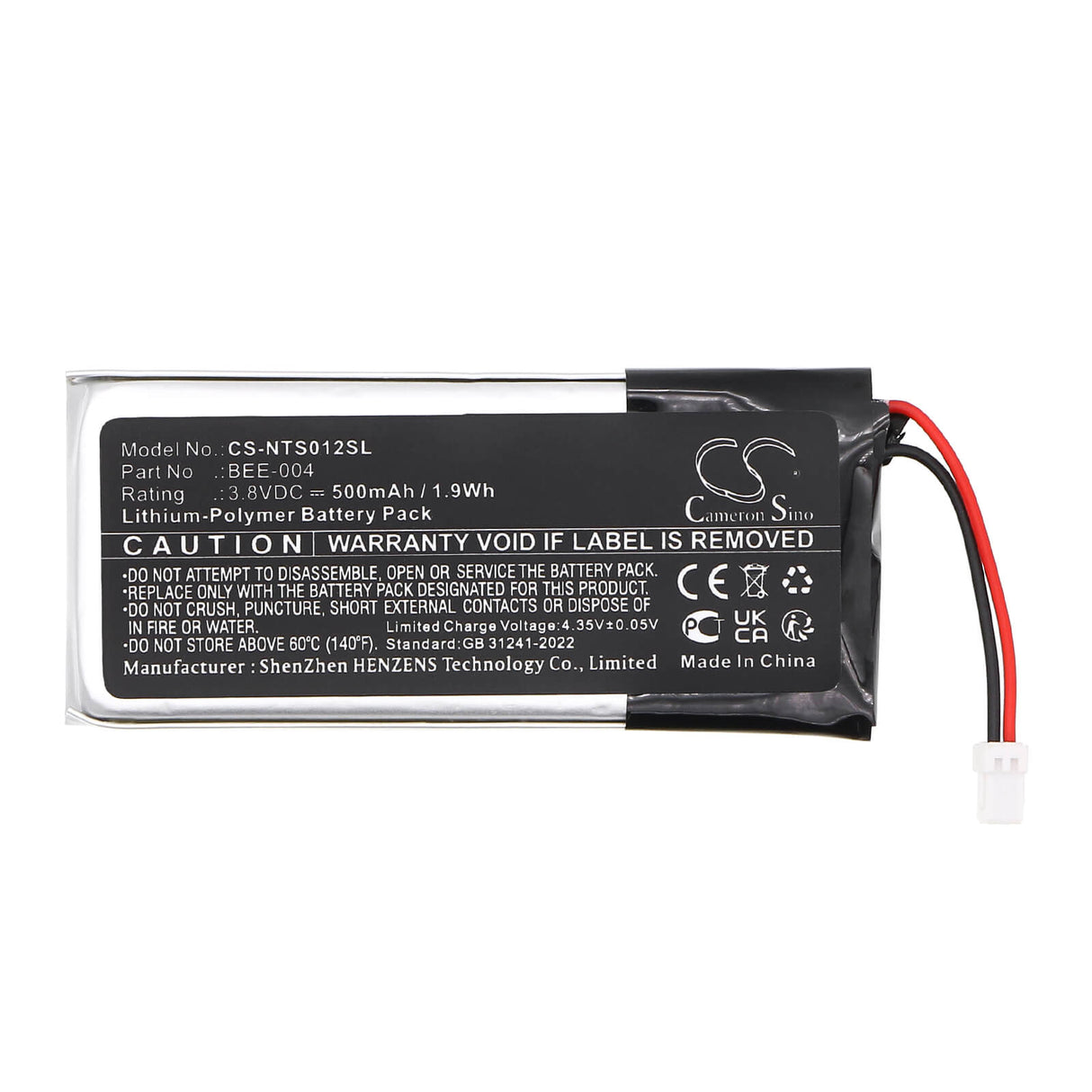 3,8V, Li-Polymer, 500mAh, batterie de console de jeu compatible avec Nintendo, BEE-004, BBE 012, BBE-012, 1,9Wh Console de jeu Cameron Sino Technology Limited