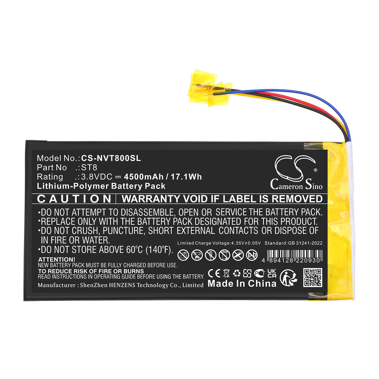 3.8V, Li-Polymer, 4500mAh, Tablet battery fits Nvidia, ST8, Shield K1, Shield P1761W, 17.1Wh Tablet Cameron Sino Technology Limited