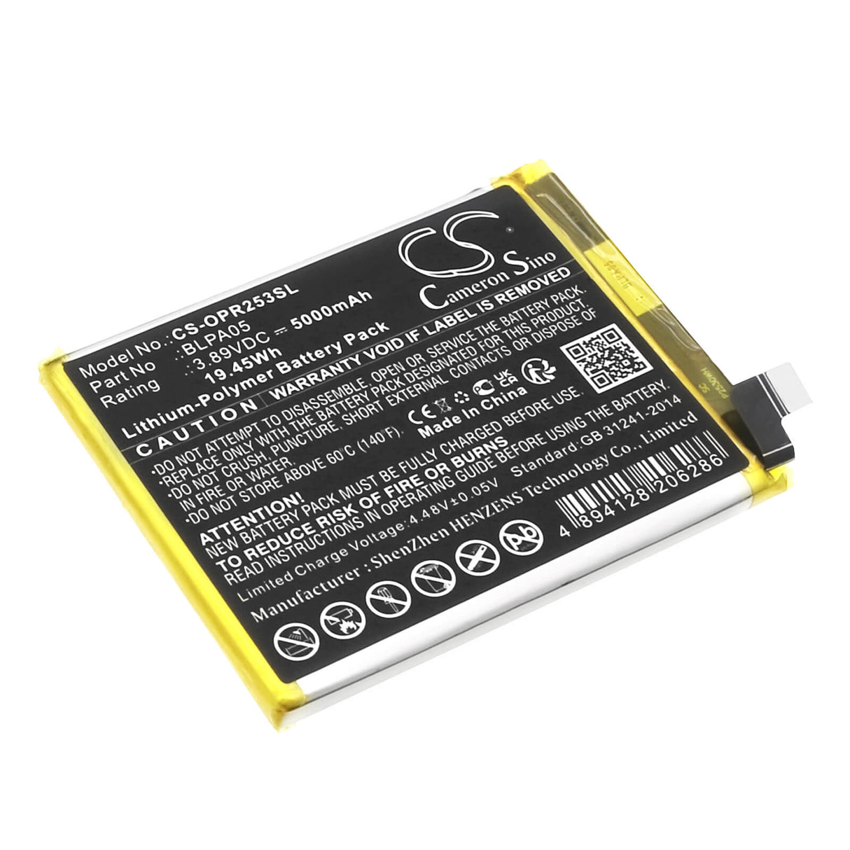 3.89V, Li-Polymer, 5000mAh, SmartPhone battery fits Oppo, Blpa05, Cph2531, Reno 10 5g, 19.45Wh Mobile, SmartPhone Cameron Sino Technology Limited (Smartphone)