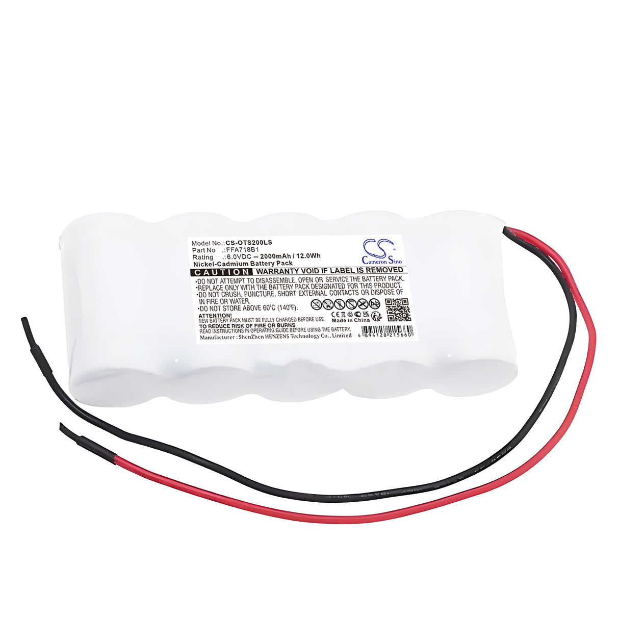 6.0V, Ni-CD, 2000mAh, Batterie d'éclairage de secours compatible avec Otis, Ffa718b1, 2000, Alimentation de secours Ecu 2, 12.0Wh Éclairage de secours Cameron Sino Technology Limited