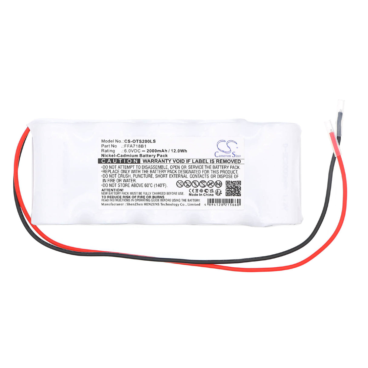 6.0V, Ni-CD, 2000mAh, Batterie d'éclairage de secours compatible avec Otis, Ffa718b1, 2000, Alimentation de secours Ecu 2, 12.0Wh Éclairage de secours Cameron Sino Technology Limited