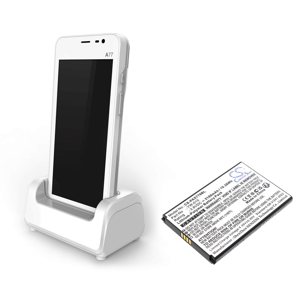 3.8V, Li-Polymer, 5100mAh, Payment Terminal battery fits Pax, Yw-009, A77, 19.38Wh Payment Terminal Cameron Sino Technology Limited