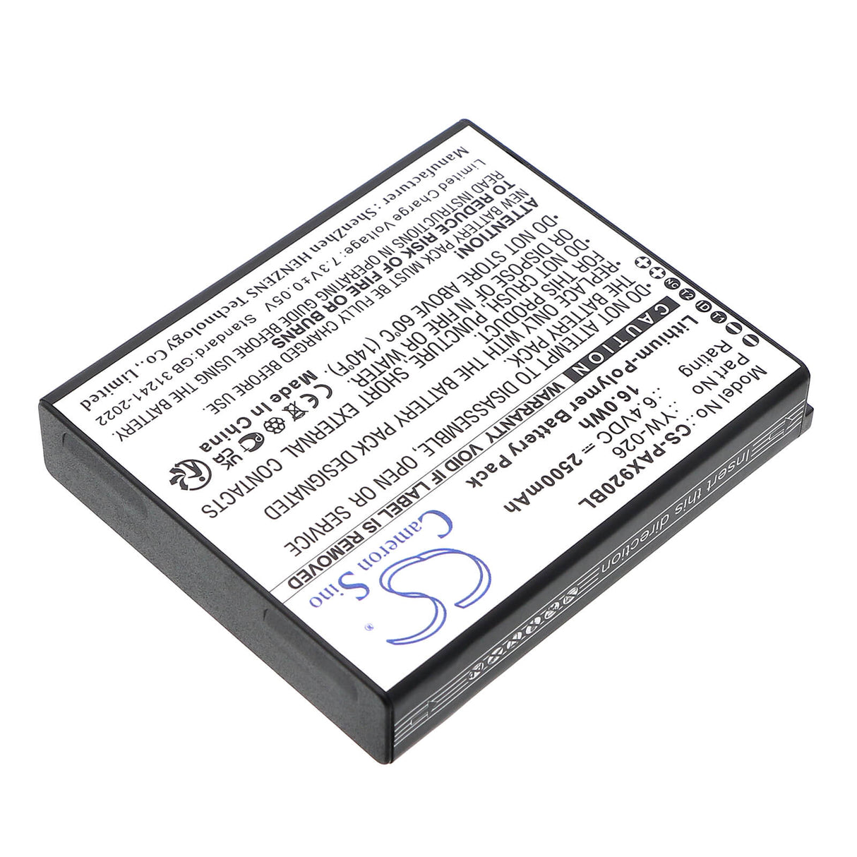 6.4V, Li-Polymer, 2500mAh, Payment Terminal battery fits Pax, Yw-026, A920 Max, 16.0Wh Payment Terminal Cameron Sino Technology Limited