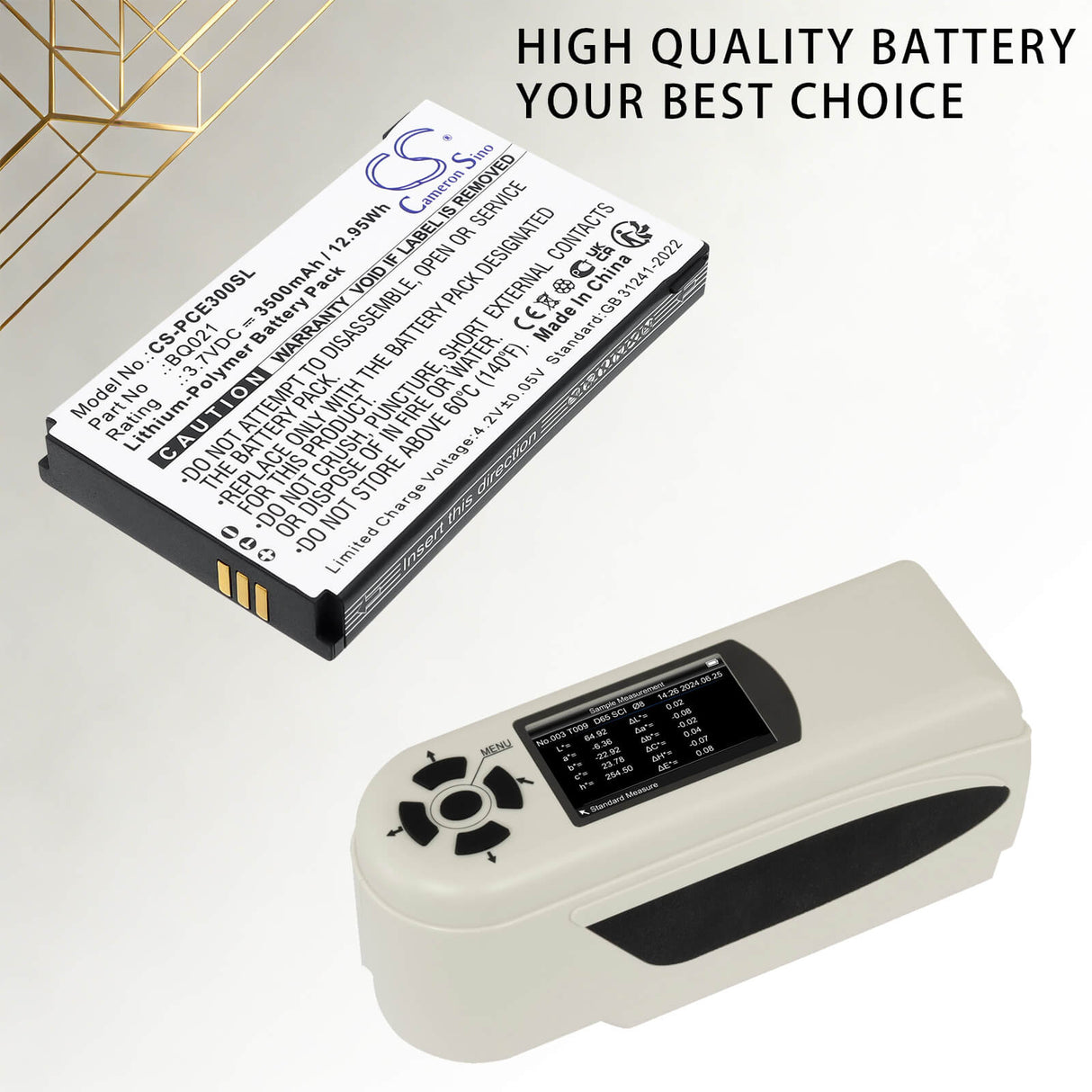 3.7V, Li-Polymer, 3500mAh, Equipment, Survey, Test battery fits PCE Instruments, BQ021, Colorimeter PCE-CSM 10, Colorimeter PCE-CSM 3, 12.95Wh Equipment, Survey, Test Cameron Sino Technology Limited