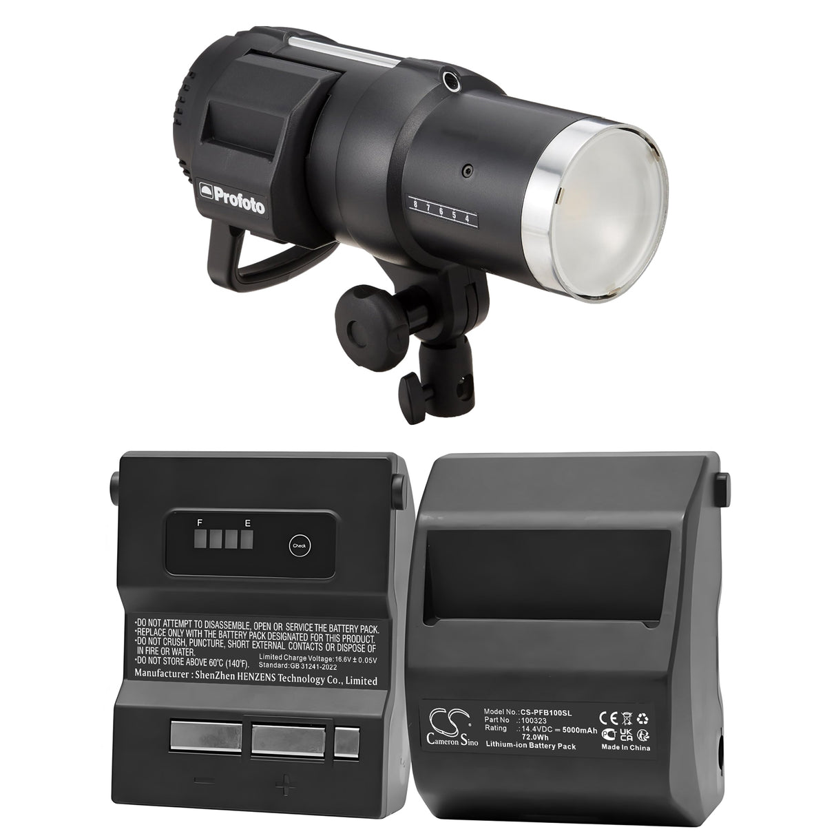 14.4V, Li-ion, 5000mAh, Strobe Lighting battery fits Profoto, 100323, B1, B1x Airttl Flash Heads, 72.0Wh Strobe Lighting Cameron Sino Technology Limited