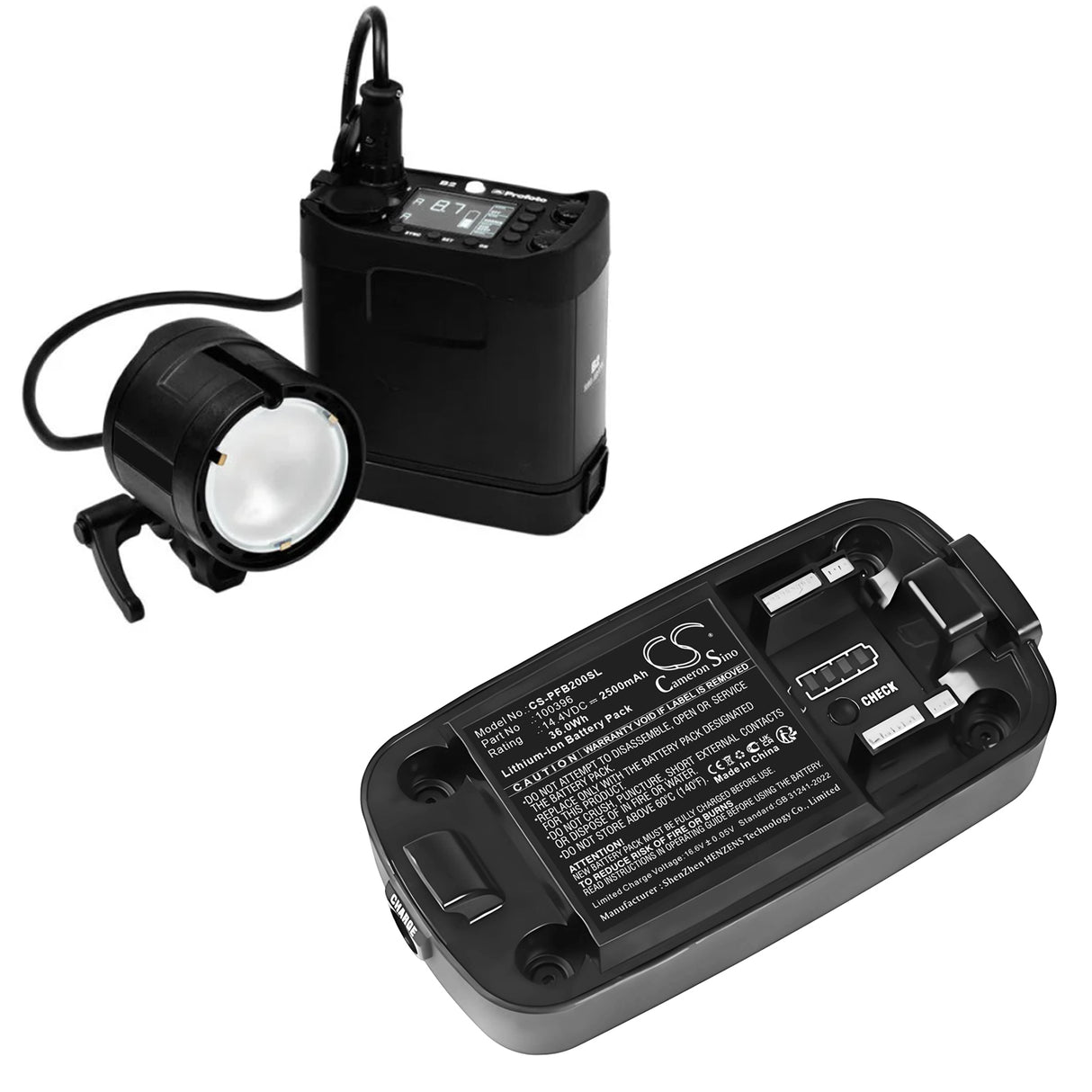 14.4V, Li-ion, 2500mAh, Strobe Lighting battery fits Profoto, 100396, B2, B2 Camera Flash, 36.0Wh Strobe Lighting Cameron Sino Technology Limited