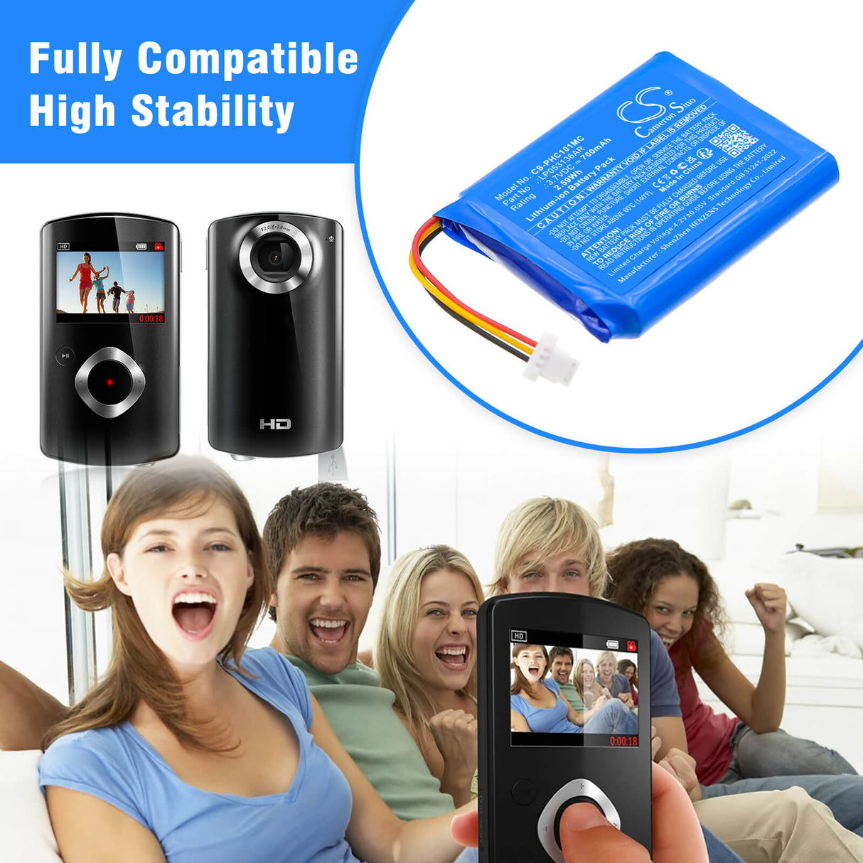 3.7V, Li-ion, 700mAh, Batterie d'appareil photo compatible avec Philips, LP053136AR, ESee CAM101BL/00, 2.59Wh Appareil photo Cameron Sino Technology Limited