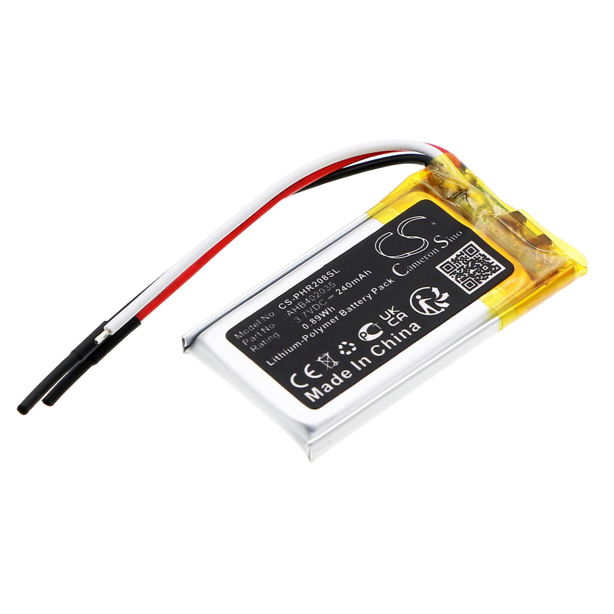 3,7V, Li-Polymer, 240mAh, batterie Dashcam compatible Philips, Cvr208, 0,89Wh Dashcam Cameron Sino Technology Limited