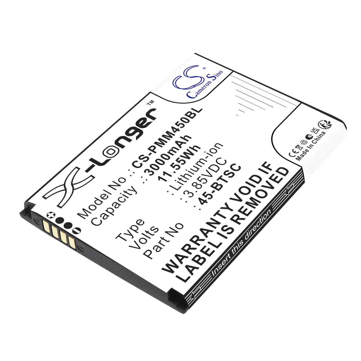 3.85V, Li-ion, 3000mAh, Barcode Scanner battery fits Point Mobile, 45-BTSC, PM45, 11.55Wh Barcode Scanner Cameron Sino Technology Limited