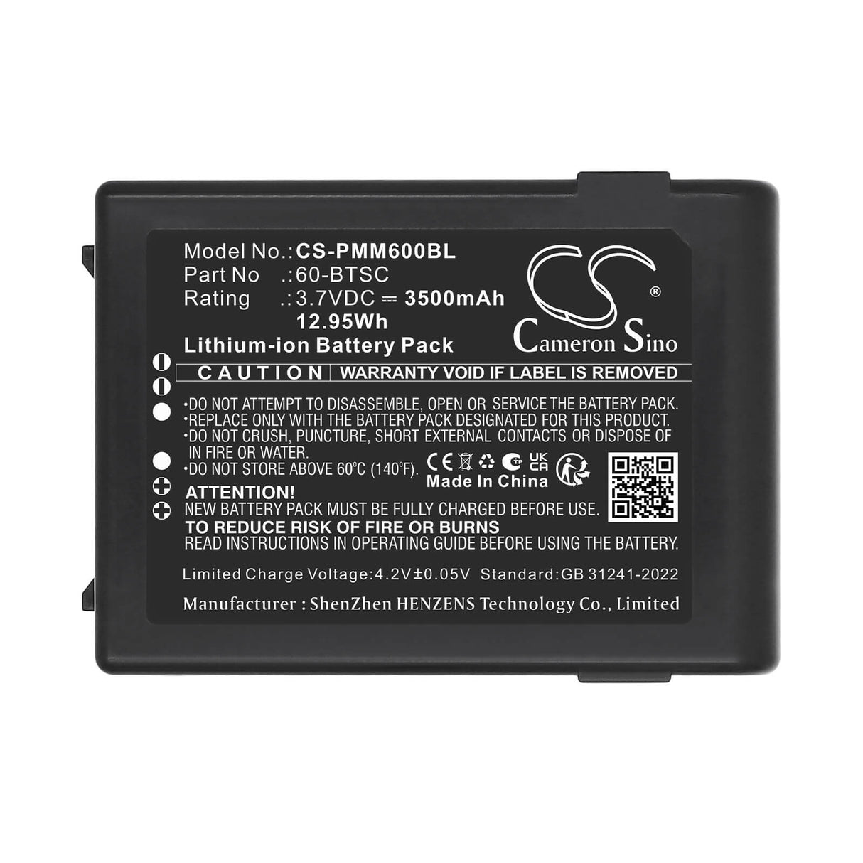3.7V, Li-ion, 3500mAh, Barcode Scanner battery fits Point Mobile, 60-BTSC, PM60, 12.95Wh Barcode Scanner Cameron Sino Technology Limited