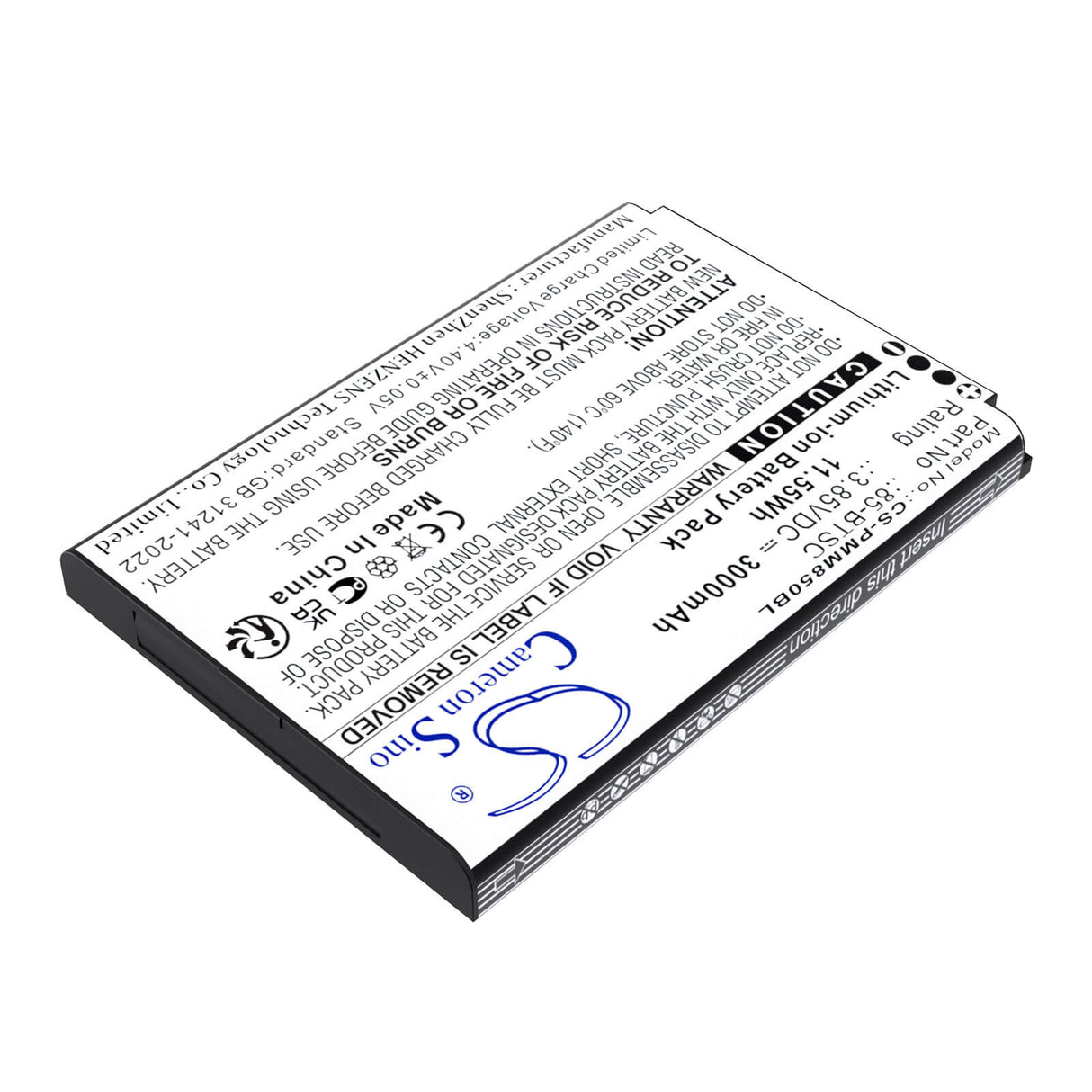 3.85V, Li-ion, 3000mAh, Barcode Scanner battery fits Point Mobile, 85-BTSC, PM85, PM90, 11.55Wh Barcode Scanner Cameron Sino Technology Limited
