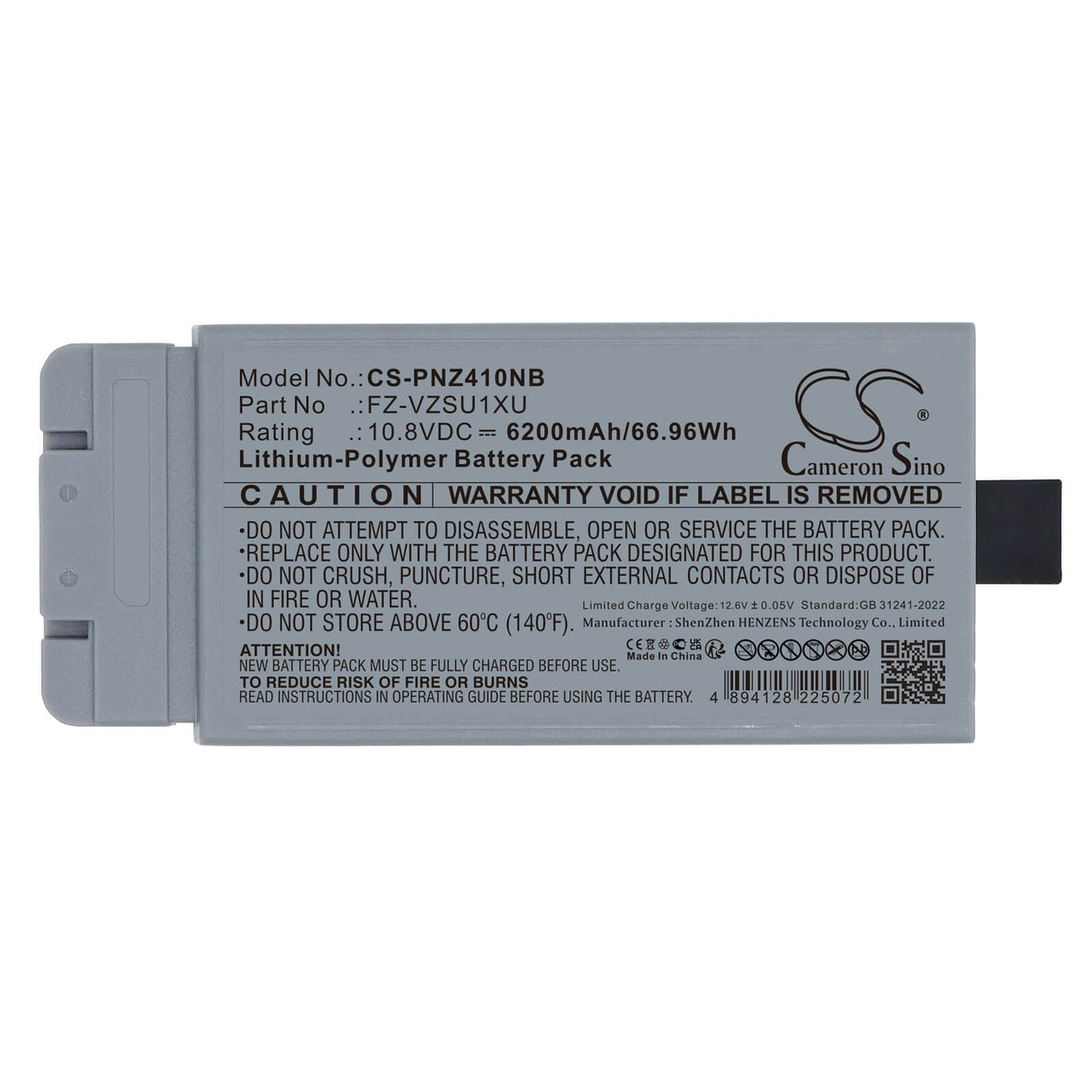 10.8V, Li-Polymer, 6200mAh, Notebook, Laptop battery fits Panasonic, FZ-VZSU1XU, FZ-40ABAACAJ, FZ-40ABAAXAJ, 66.96Wh Notebook, Laptop Cameron Sino Technology Limited