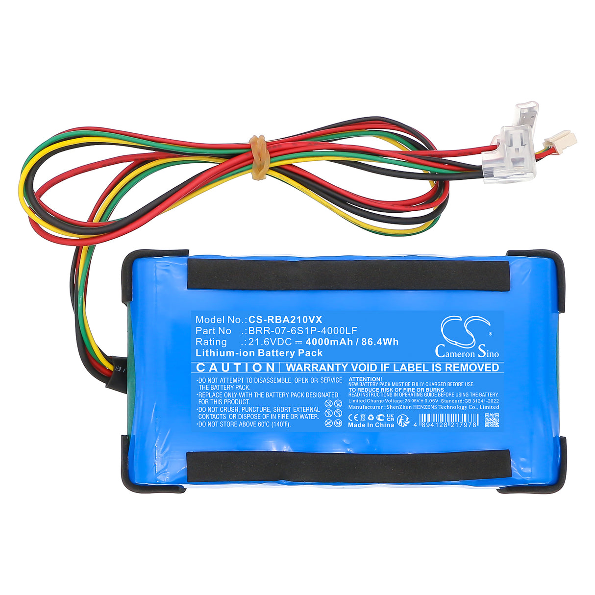 21.6V, Li-ion, 4000mAh, Vacuum battery fits Roborock, Brr-07-6s1p-4000lf, A20, A20 Flexi Pro, 86.4Wh Vacuum Cameron Sino Technology Limited