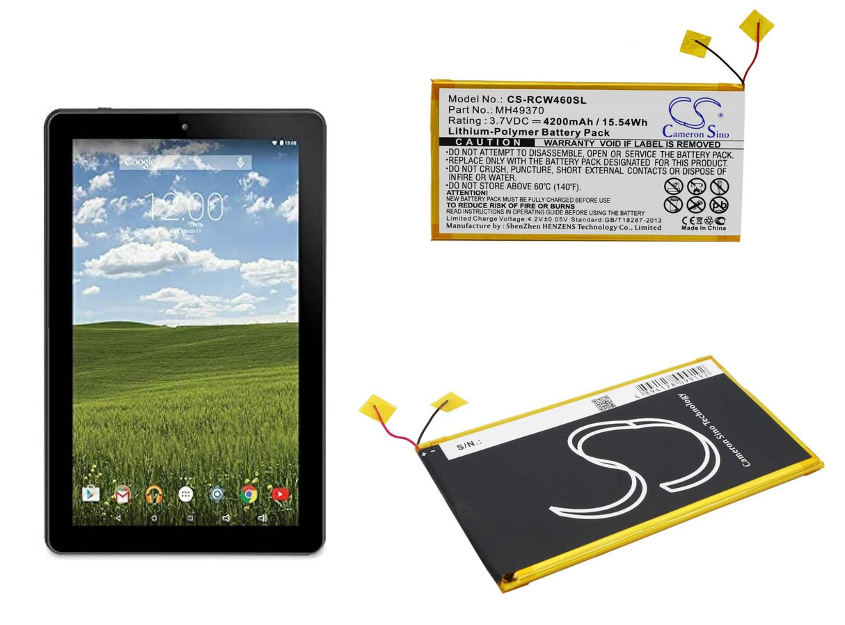 3.7V, Li-Polymer, 4200mAh, Tablet battery fits Rca, Mh49370, 10", Rct6203w46, 15.54Wh Tablet Cameron Sino Technology Limited