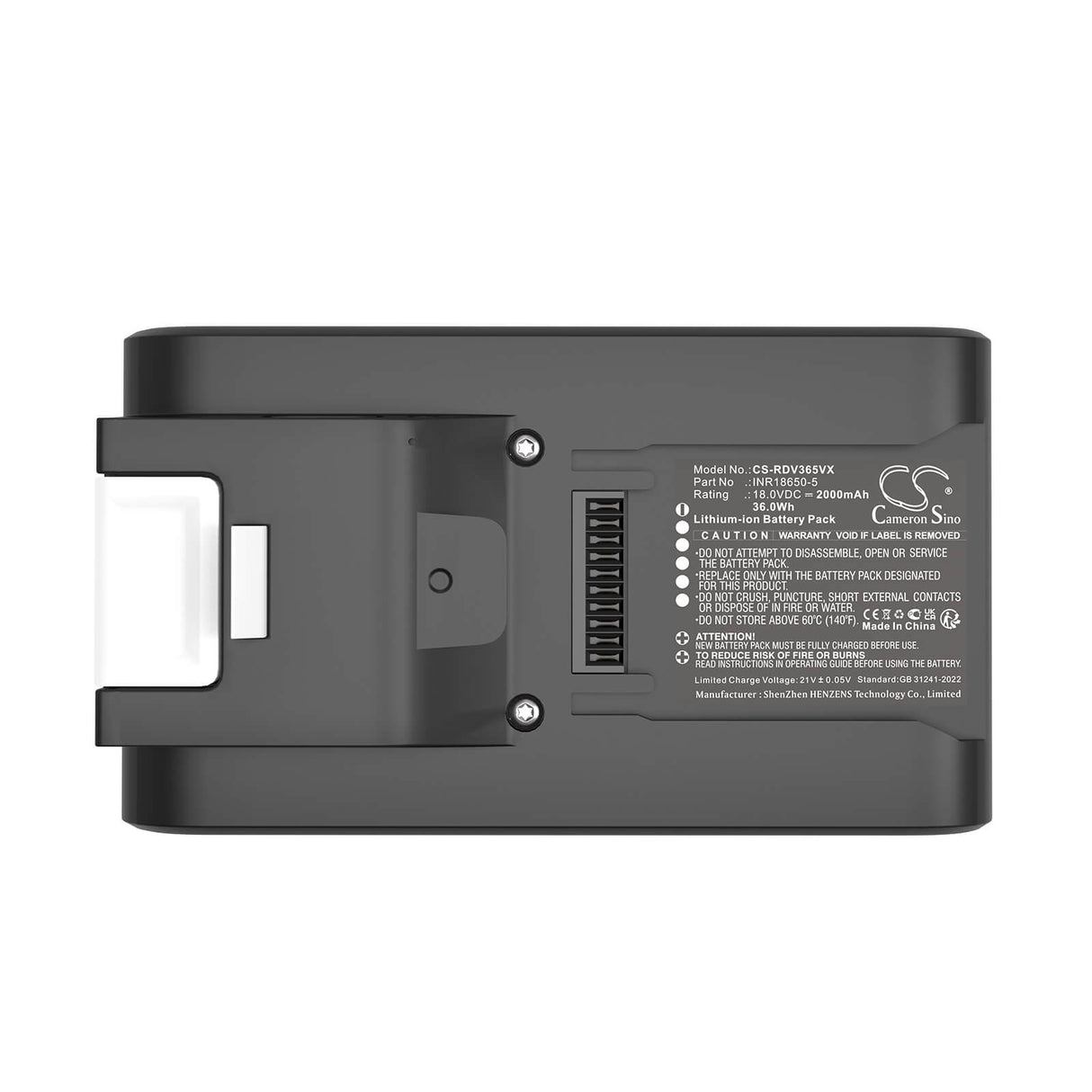 18.0V, Li-ion, 2000mAh, Vacuum battery fits Redmond, INR18650-5, RV-UR365, 36.0Wh Vacuum Cameron Sino Technology Limited