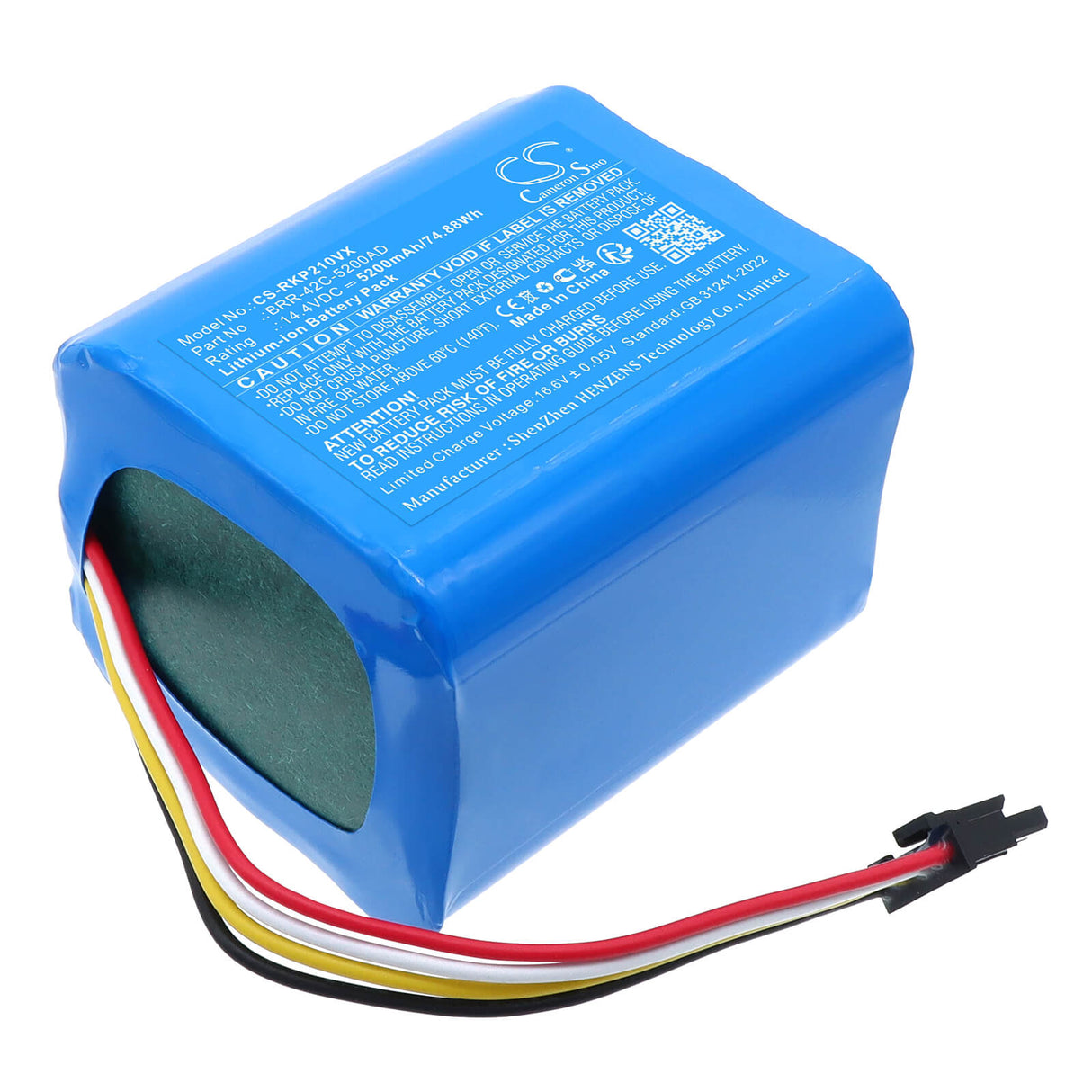 14.4V, Li-ion, 5200mAh, Vacuum battery fits Roborock, BRR-42C-5200AD, P20 Pro, 74.88Wh Vacuum Cameron Sino Technology Limited