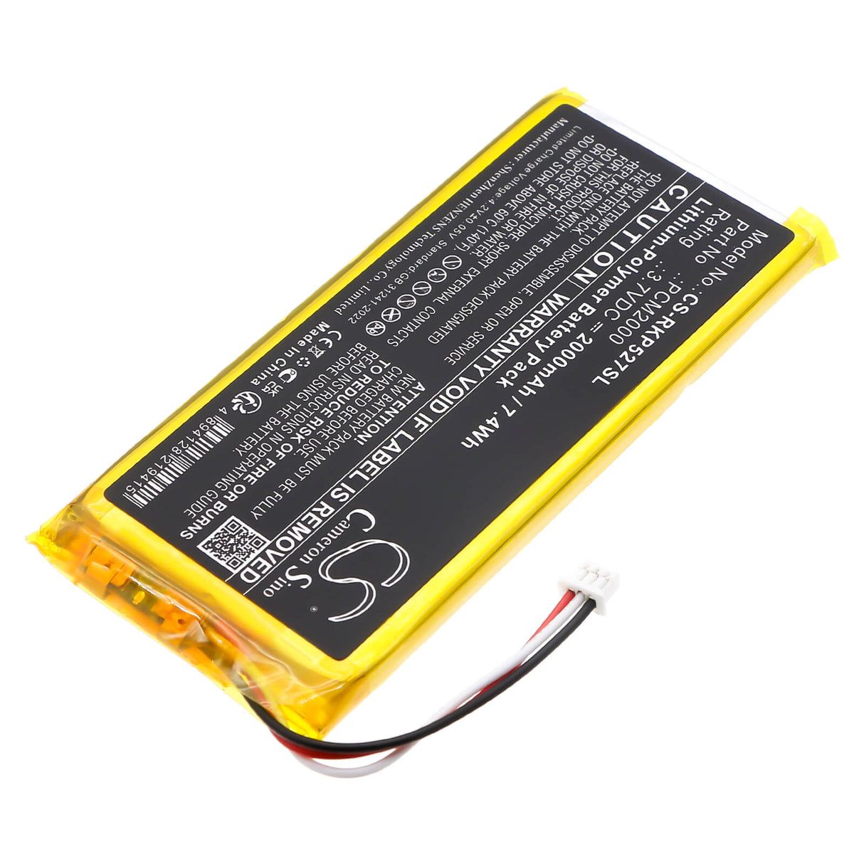 3.7V, Li-Polymer, 2000mAh, Alarm System battery fits Ring, PCM2000, 5AT2S7, Alarm Keypad, 7.4Wh Alarm System Cameron Sino Technology Limited
