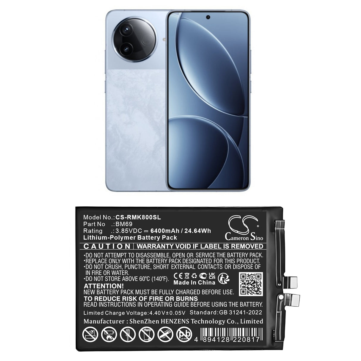 3.85V, Li-Polymer, 6400mAh, Mobile, SmartPhone battery fits Redmi, BM69, 24117RK2CC, K80 5G, 24.64Wh Mobile, SmartPhone Cameron Sino Technology Limited