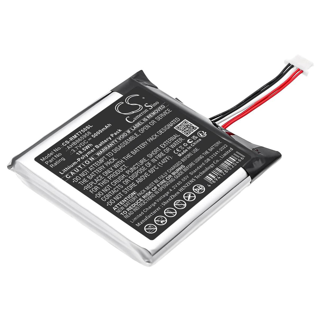 3,7V, Li-Polymer, 5000mAh, GPS, batterie de navigateur s'adapte à Rand Mcnally, AHB865958, TND-750, 18,5Wh GPS, Navigator Cameron Sino Technology Limited
