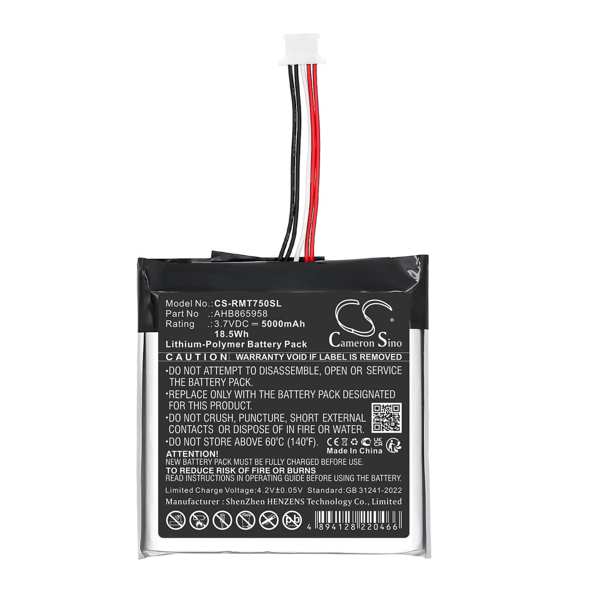 3,7V, Li-Polymer, 5000mAh, GPS, batterie de navigateur s'adapte à Rand Mcnally, AHB865958, TND-750, 18,5Wh GPS, Navigator Cameron Sino Technology Limited