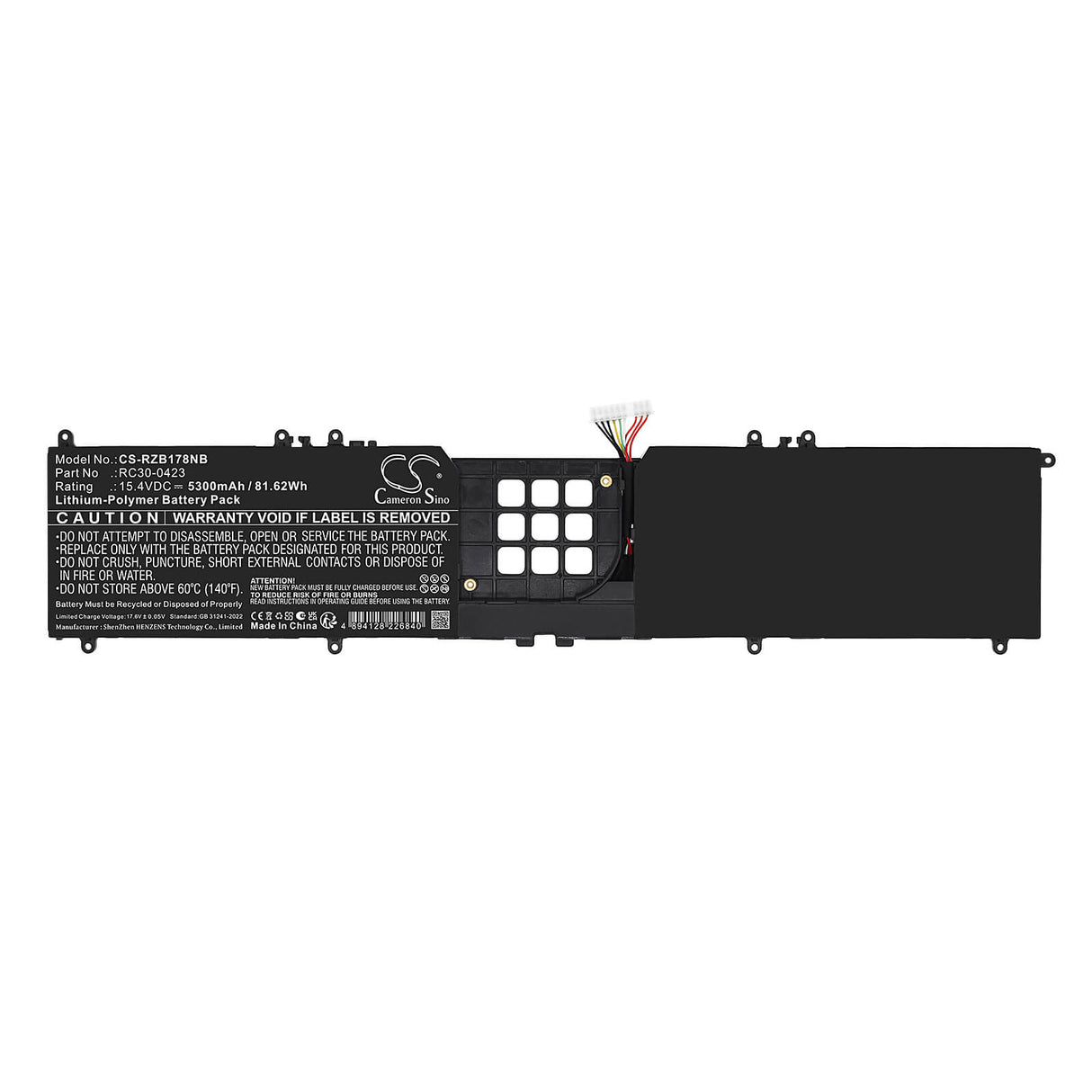 15.4V, Li-Polymer, 5300mAh, Notebook, Laptop battery fits Razer, RC30-0423, Blade 17 Early 2022, Blade 17 RTX 3080 Ti, 81.62Wh Notebook, Laptop Cameron Sino Technology Limited