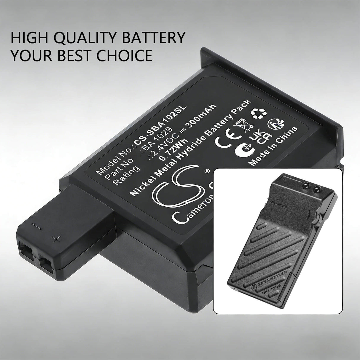 2.4V, Ni-MH, 300mAh, Transmitters & Receiver battery fits Sennheiser, BA1029, EKI1029, Receiver EKI 1029, 0.72Wh Transmitters & Receiver Cameron Sino Technology Limited