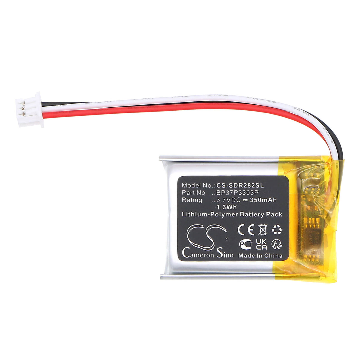 3,7V, Li-Polymère, 350mAh, batterie de collier pour chien compatible avec Dogtra, Bp37p3303p, Récepteur 280c, Récepteur 282c, 1,3Wh Collier pour chien Cameron Sino Technology Limited