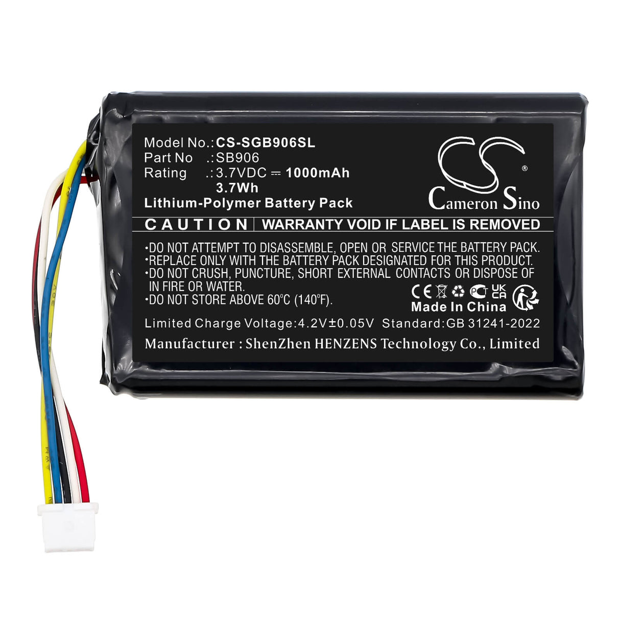 3,7V, Li-Polymer, 1000mAh, Batterie pour émetteurs et récepteurs compatible avec Shure, Mxw1x, Mxw6x, 3,7Wh Émetteurs et récepteur Cameron Sino Technology Limited