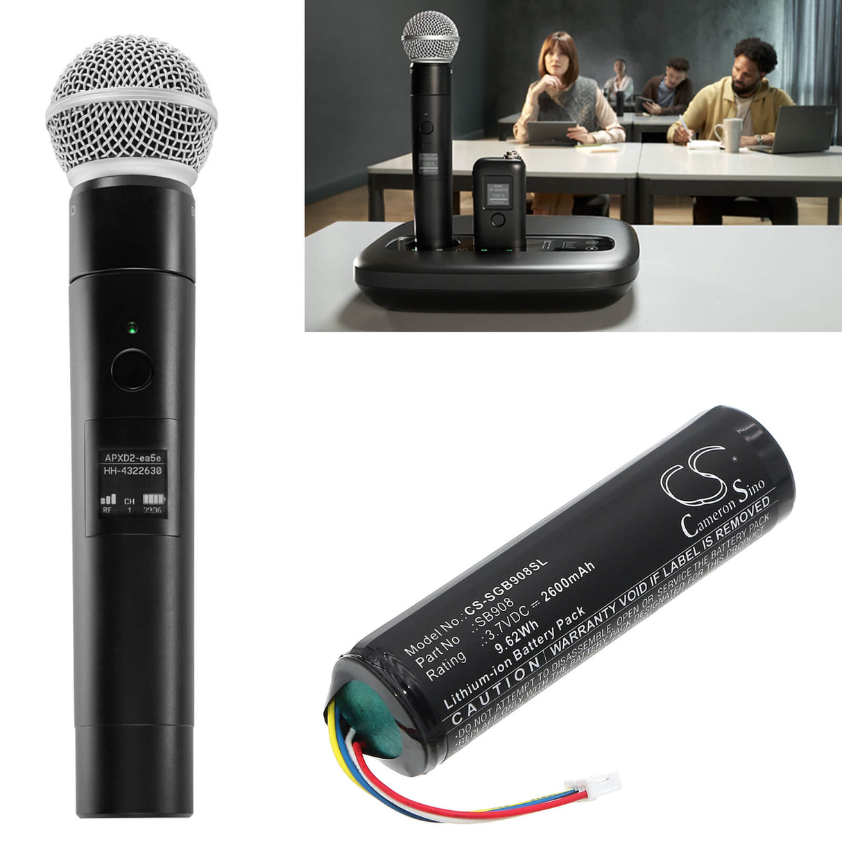 3.7V, Li-ion, 2600mAh, Transmitters & Receiver battery fits Shure, Next 2 Mxw2x Handheld Micropho, Next 2 Mxw2x Handheld Transmit, 9.62Wh Transmitters & Receiver Cameron Sino Technology Limited