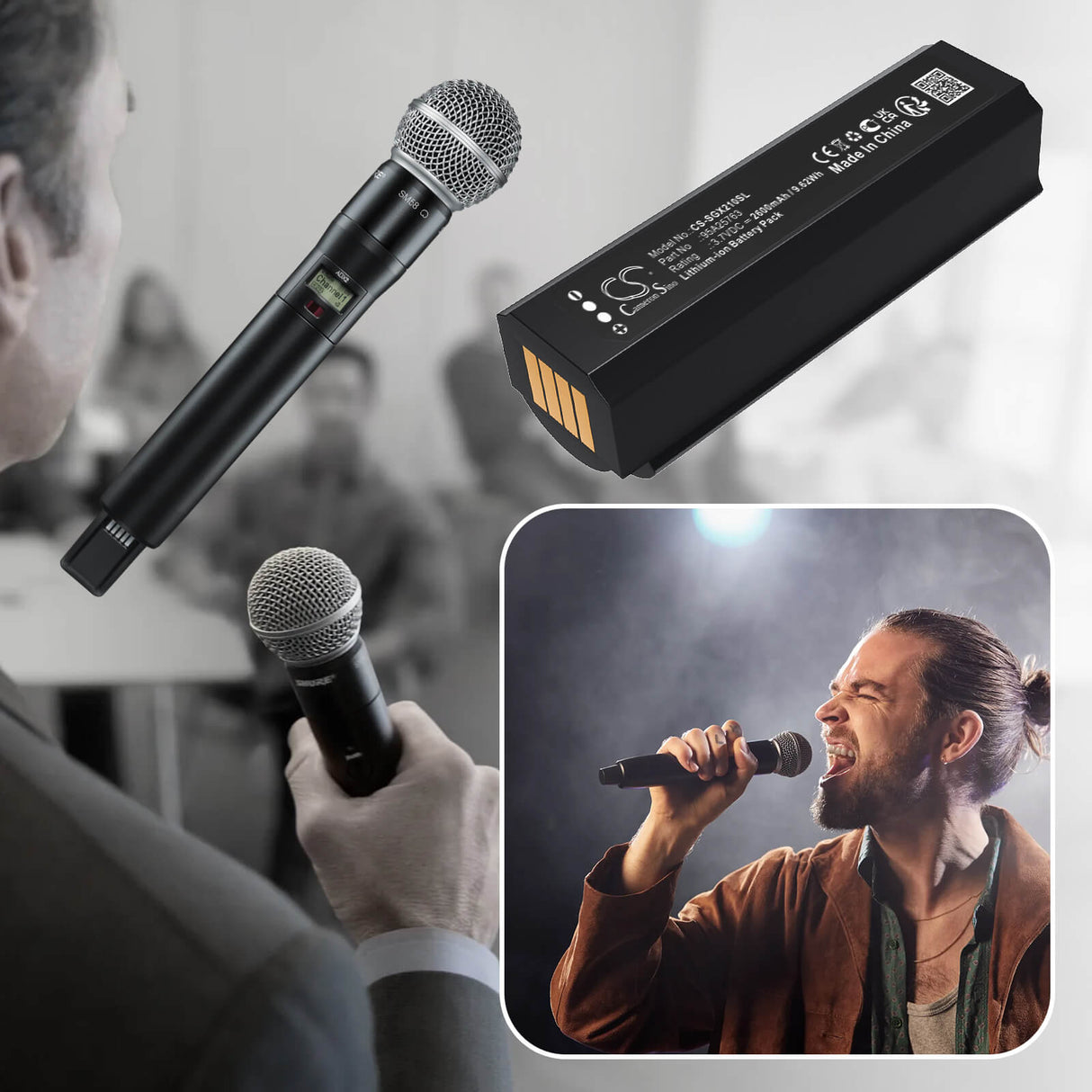 3,7V, Li-ion, 2600mAh, Batterie de microphone compatible avec Shure, 95A25763, ADX2, ADX2 G57, 9,62Wh Microphone Cameron Sino Technology Limited