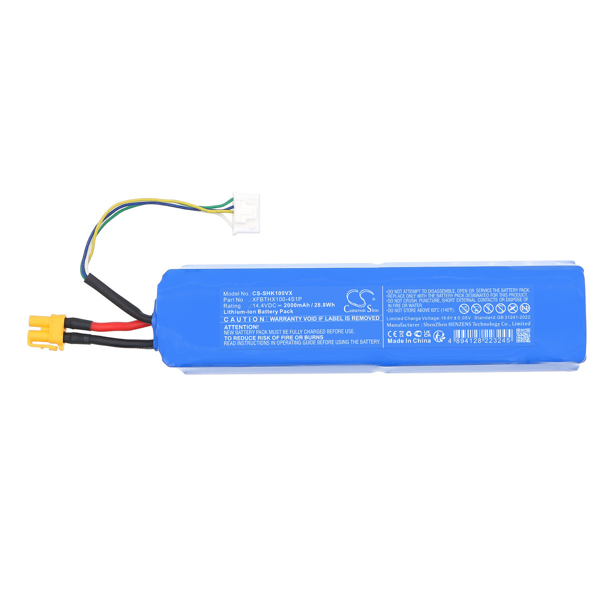 14.4V, Li-ion, 2000mAh, Vacuum battery fits Shark, XFBTHX100-4S1P, HX100, HX100UKT, 28.8Wh Vacuum Cameron Sino Technology Limited