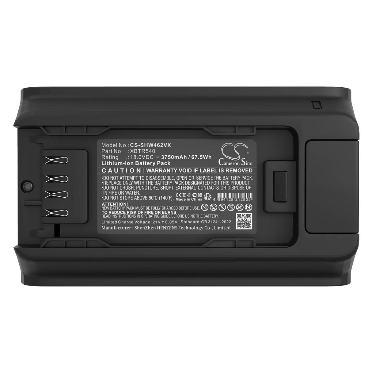 18.0V, Li-ion, 3750mAh, Vacuum battery fits Shark, Iw4624, Iw4625, 67.5Wh Vacuum Cameron Sino Technology Limited