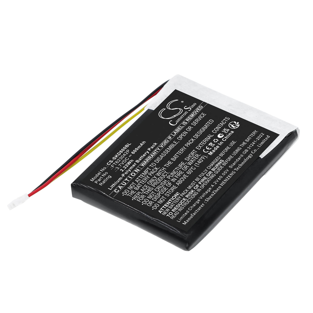 3.7V, Li-Polymer, 600mAh, Barcode Scanner battery fits Socket Mobile, FT623042P, S860, D840, 2.22Wh Barcode Scanner Cameron Sino Technology Limited