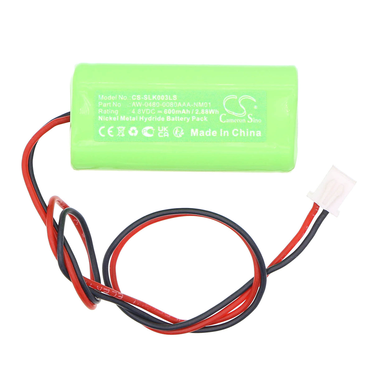4.8V, Ni-MH, 600mAh, Batterie d'éclairage de secours compatible avec Schrack, Aw-0480-0080aaa-nm01, Nlk1u003sc, Nlk2u003sc, 2.88Wh Éclairage de secours Cameron Sino Technology Limited