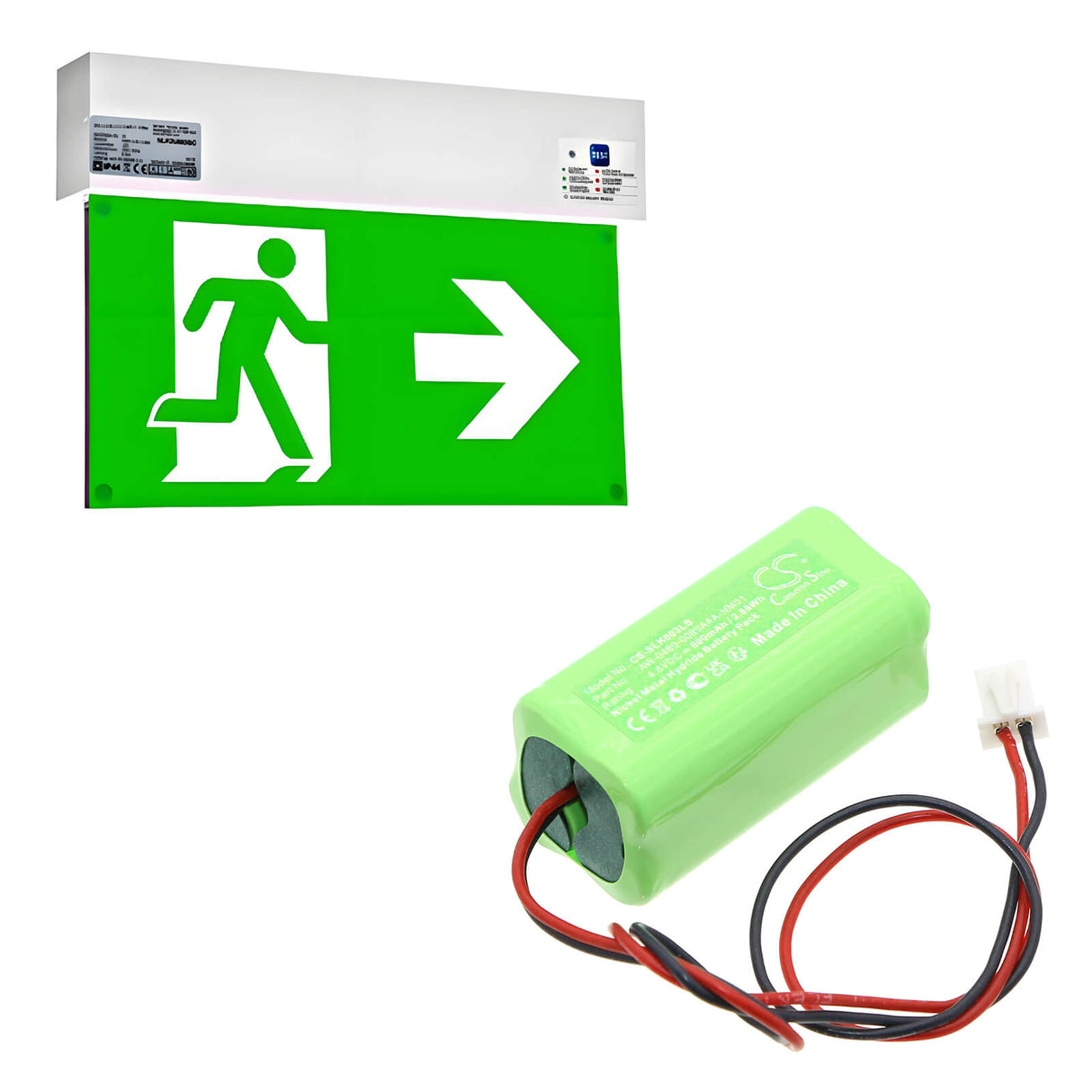 4.8V, Ni-MH, 600mAh, Batterie d'éclairage de secours compatible avec Schrack, Aw-0480-0080aaa-nm01, Nlk1u003sc, Nlk2u003sc, 2.88Wh Éclairage de secours Cameron Sino Technology Limited