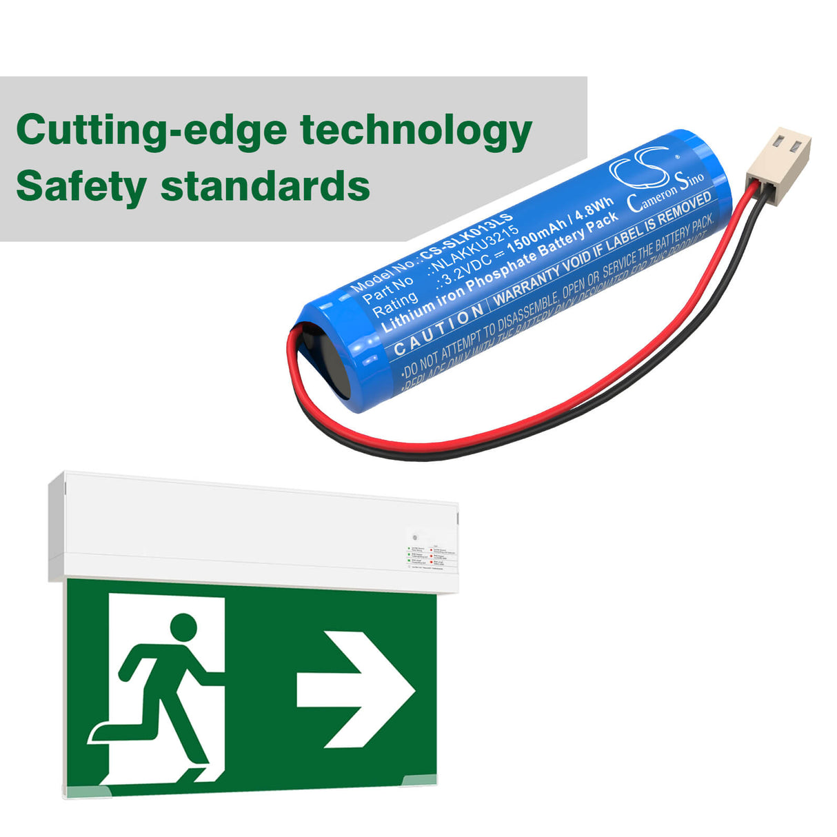 3,2V, LiFePO4, 1500mAh, Batterie d'éclairage d'urgence compatible avec Schrack, NLAKKU3215, A3U383AT2.V2-S, A3U383AT2.V2-W, 4,8Wh Éclairage d'urgence Cameron Sino Technology Limited