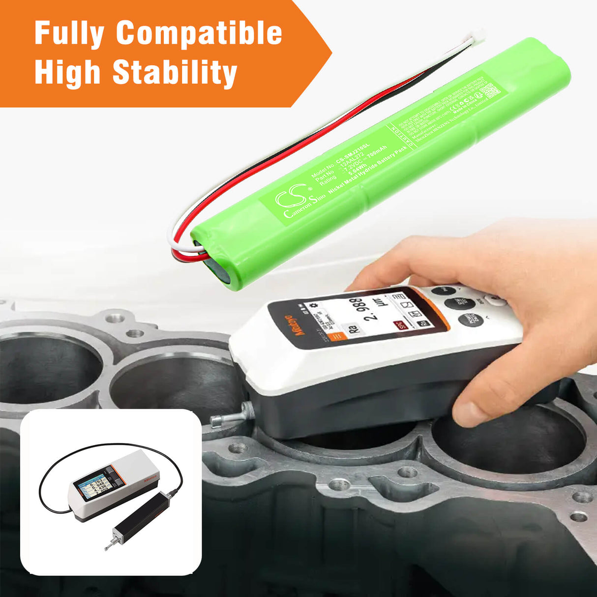 7,2V, Ni-MH, 700mAh, Équipement, Enquête, Batterie de test compatible Mitutoyo, 12AAL272, Surftest SJ-210, 5,04Wh Équipement, Enquête, Test Cameron Sino Technology Limited