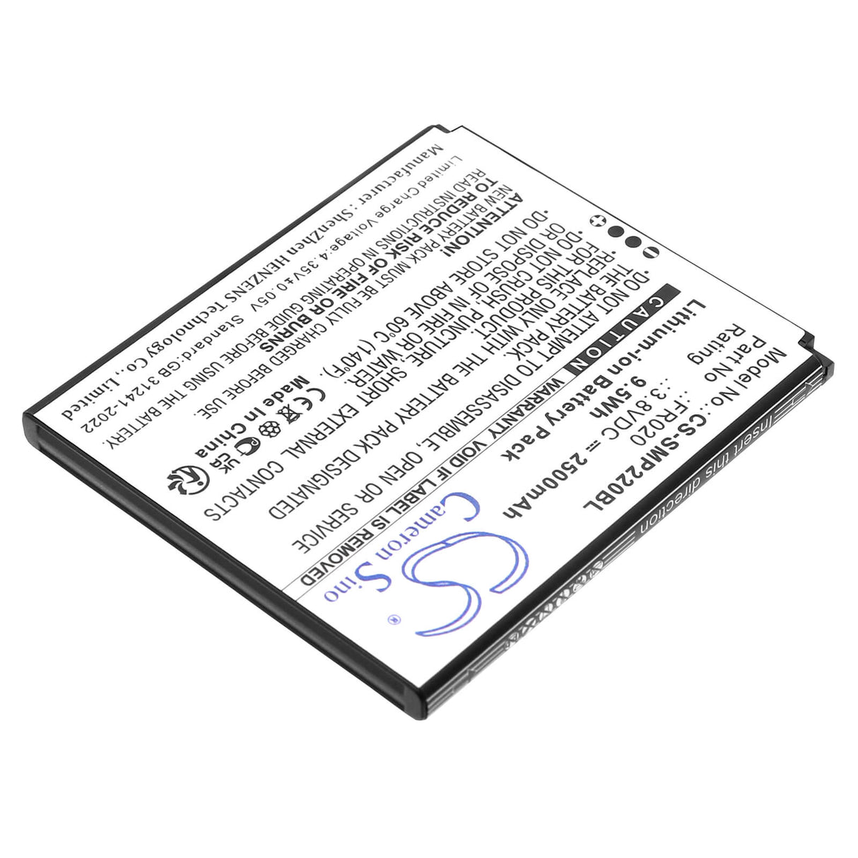 3.8V, Li-ion, 2500mAh, batterie de terminal de paiement compatible avec Sunmi, FR020, P2 Mini, 9.5Wh Terminal de paiement Cameron Sino Technology Limited