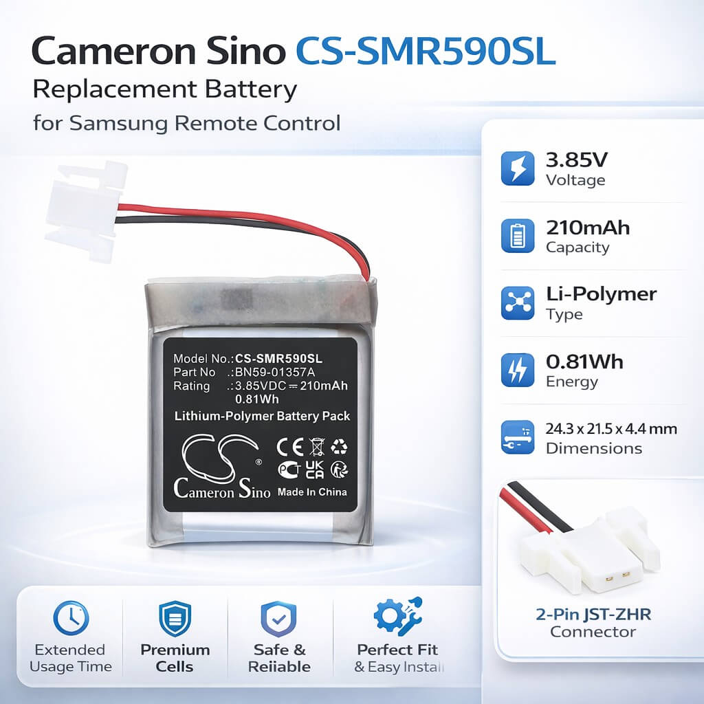 3.85V, Li-Polymer, 210mAh, Remote Control battery fits Samsung, BN59-01357A, BN59-01357F, BN59-01385A, 0.81Wh Remote Control Cameron Sino Technology Limited