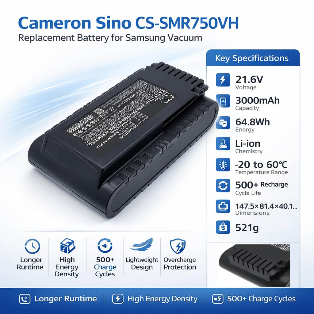 21.6V, Li-ion, 3000mAh, Vacuum battery fits Samsung, DJ96-00221A, DJ96-00227A, Jet 70, 64.8Wh Vacuum Cameron Sino Technology Limited