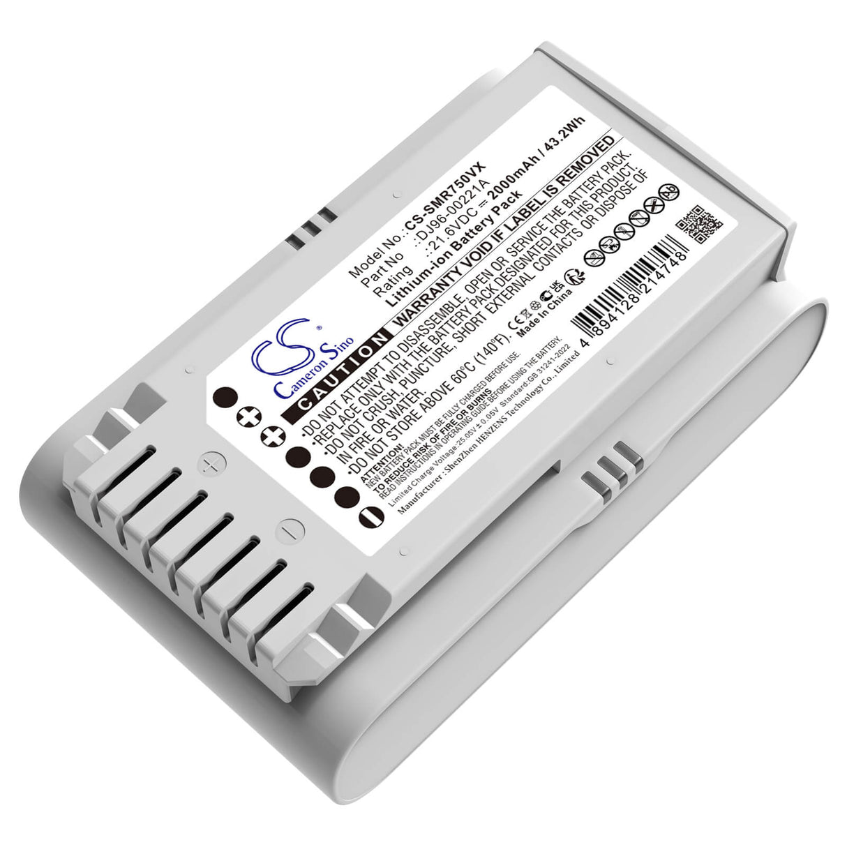21.6V, Li-ion, 2000mAh, Vacuum battery fits Samsung, Dj96-00221a, Jet 70, Jet 70 Easym Vs15t7033r4/sh, 43.2Wh Vacuum Cameron Sino Technology Limited