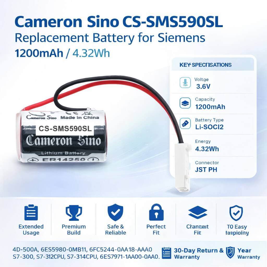 3.6V, Li-SOCl2, 1200mAh, PLC battery fits Siemens, 6ES7 971-1AA00-0AA0, 4D-500A, 6ES5980-0MB11, 4.32Wh PLC Cameron Sino Technology Limited
