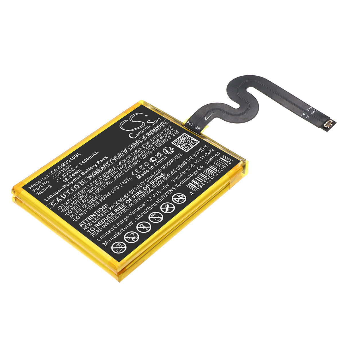 7.6V, Li-Polymer, 2400mAh, Payment Terminal battery fits Sunmi, QP1669, P2 Pro, 18.24Wh Payment Terminal Cameron Sino Technology Limited